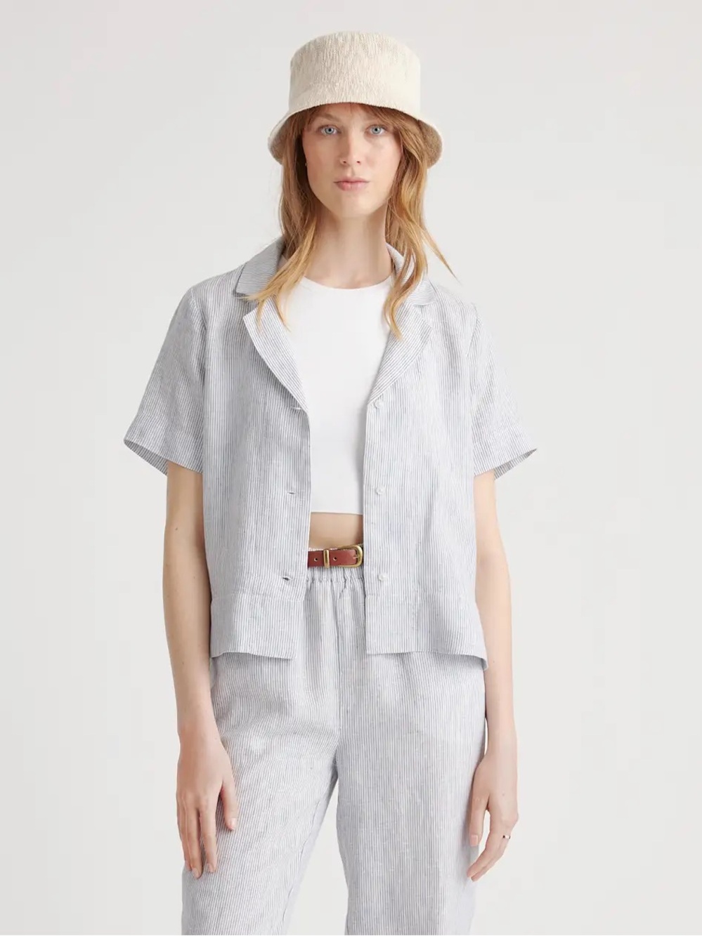 Quince The 100% European Linen Blue Pinstripe Shirt Women’s 2X NWOT